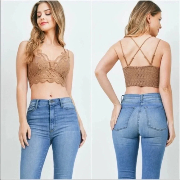 Cocoa Lace Bralette | Boho Crochet Padded Bra Top with Adjustable Straps - Picture 4 of 4